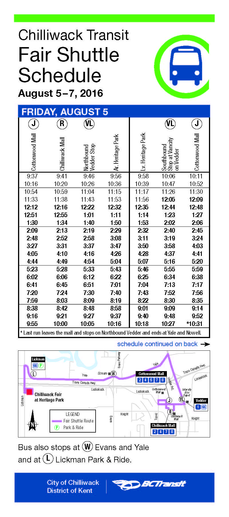 Free Transit To The Chilliwack Fair Bus Schedule FVN